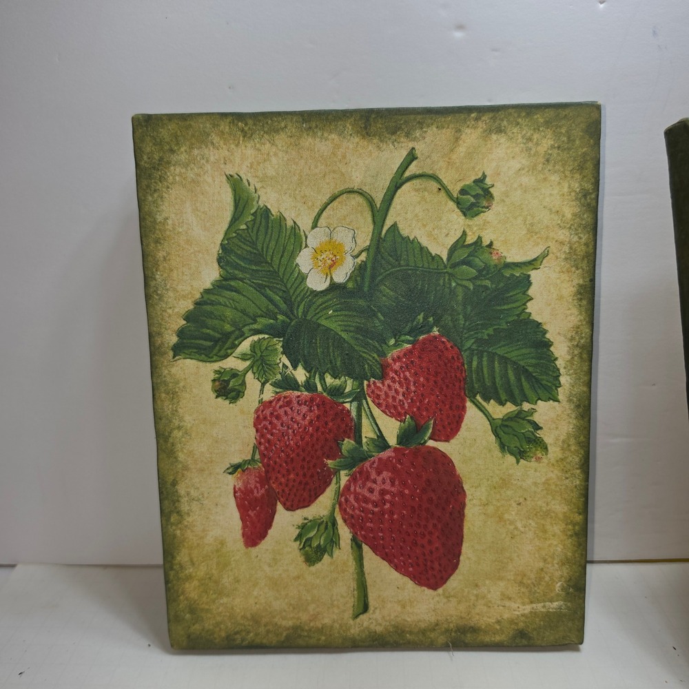 Vintage Botanical Strawberry Wall Art Canvas Farmhouse Cottagecore Kitchen Decor